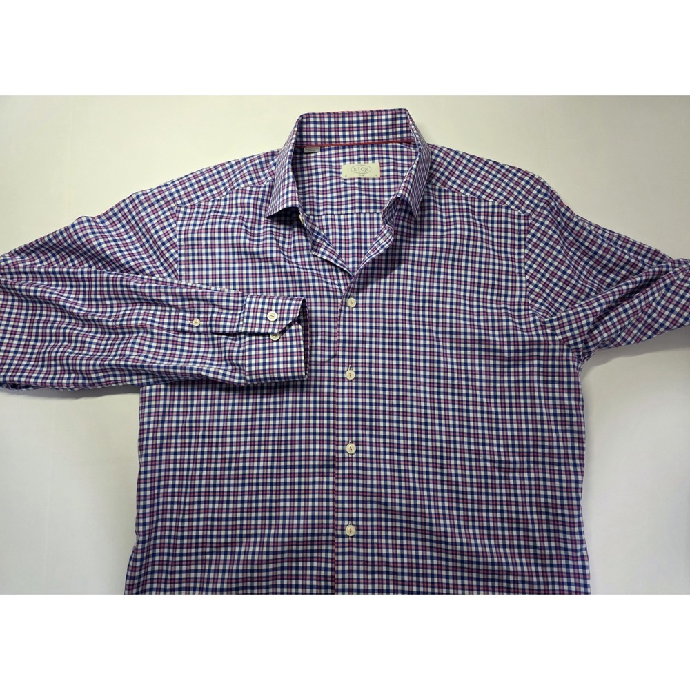 Eaton Mens Size 16 Large Purple/Pink Check Long Sleeve Button‎ Down Easter